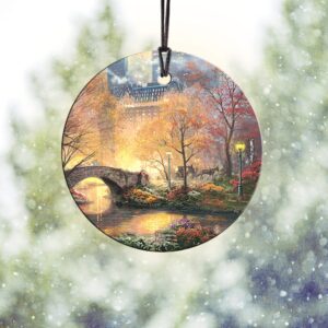 Trend Setters Thomas Kinkade - Central Park in The Fall - 3.5" Starfire Prints Hanging Glass Print Accessory - Ideal Decoration for Gifting and Collecting