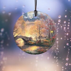 Trend Setters Thomas Kinkade - Central Park in The Fall - 3.5" Starfire Prints Hanging Glass Print Accessory - Ideal Decoration for Gifting and Collecting