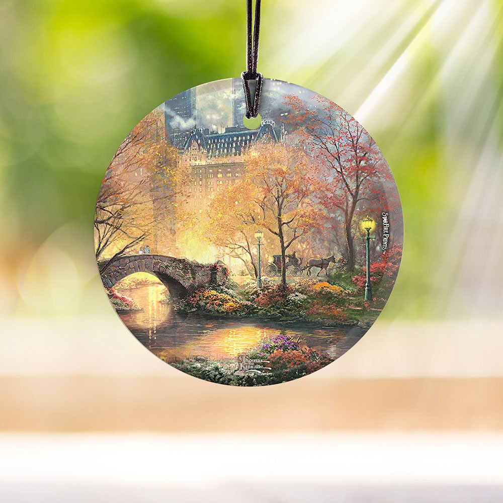 Trend Setters Thomas Kinkade - Central Park in The Fall - 3.5" Starfire Prints Hanging Glass Print Accessory - Ideal Decoration for Gifting and Collecting