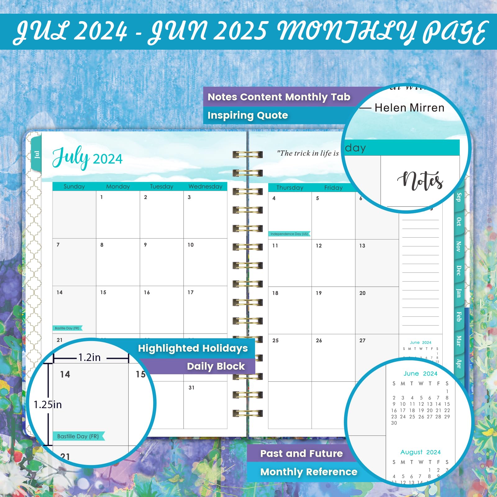 2024-2025 Planner - 2024-2025 Planner Weekly and Monthly, JUL 2024 - JUN 2025, 6.4" x 8.5", Calendar 2024-2025 Planner with Monthly Tabs, Sturdy Cover, Premium Paper, Back Pocket, Strong Twin-wire