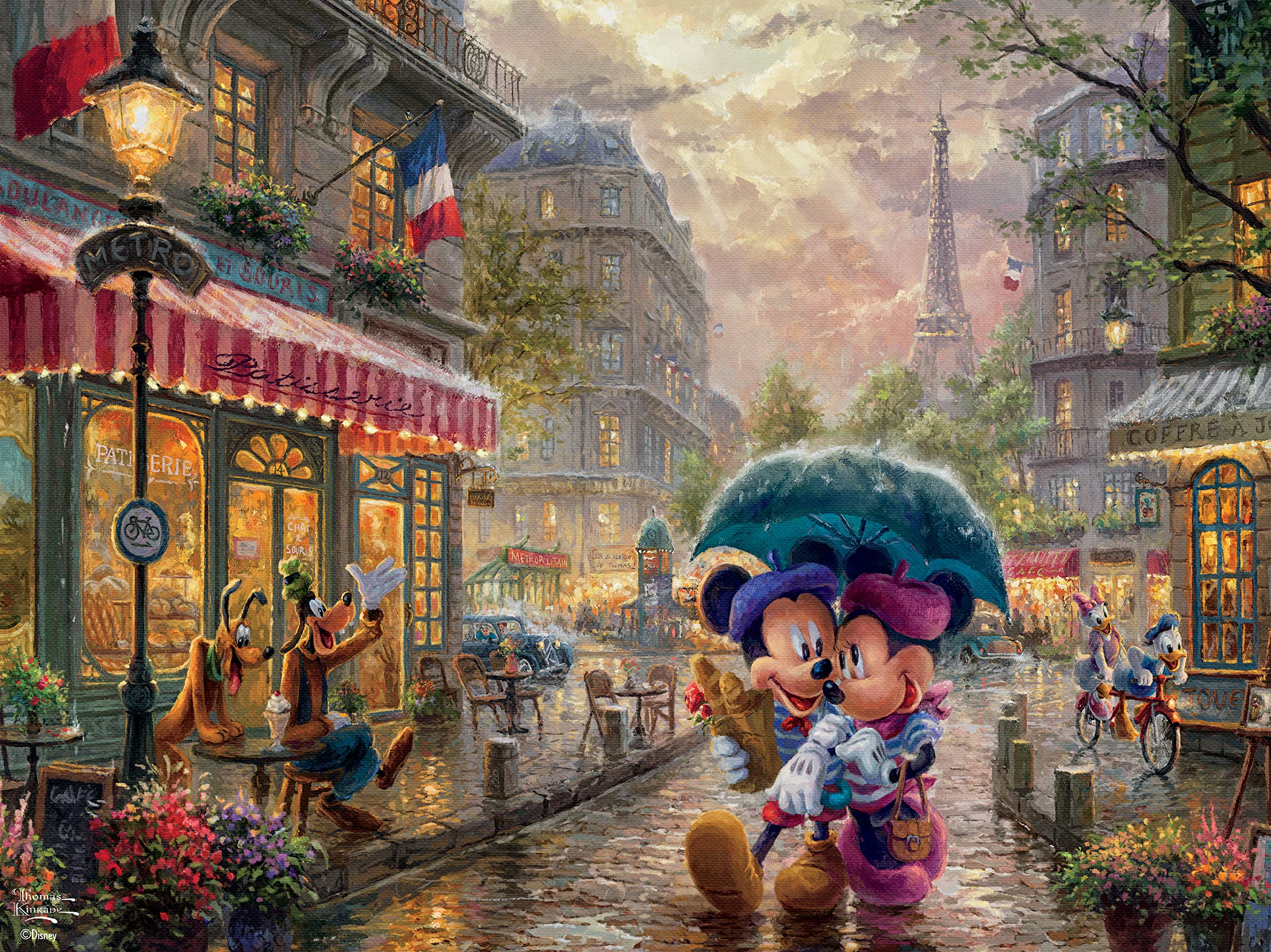 Ceaco - Thomas Kinkade - Disney Dreams Collection - Mickey and Minnie in Paris - 300 Piece Jigsaw Puzzle, 24 x 18