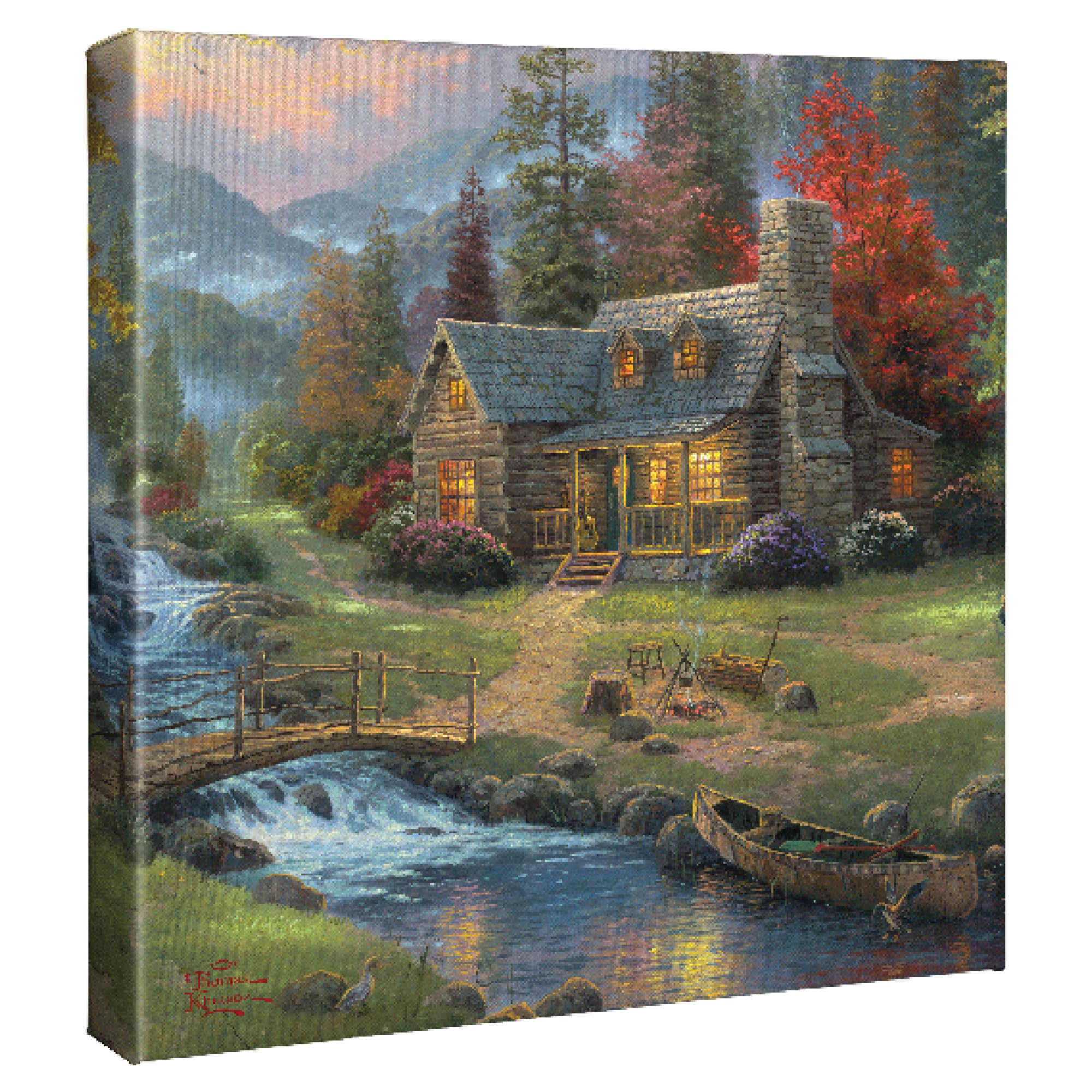 Thomas Kinkade Mountain Paradise 14" x 14" Gallery Wrapped Canvas Art | Frameless Room Wall Art | Certificate of Authenticity Included