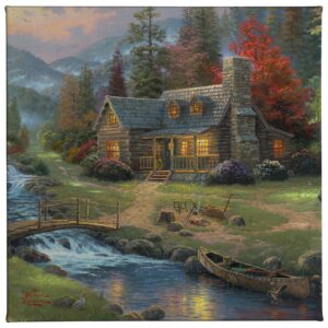 Thomas Kinkade Mountain Paradise 14" x 14" Gallery Wrapped Canvas Art | Frameless Room Wall Art | Certificate of Authenticity Included