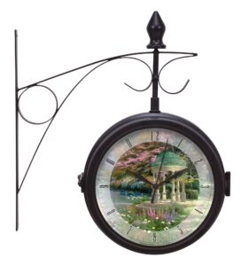 mark feldstein & associates thomas kinkade garden of prayer metal station clock and thermometer, 14 inch