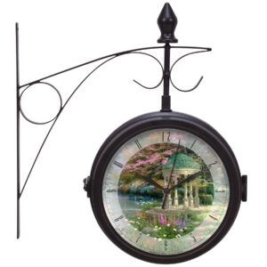 Mark Feldstein & Associates Thomas Kinkade Garden of Prayer Metal Station Clock and Thermometer, 14 Inch