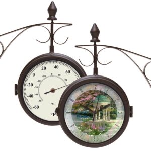 Mark Feldstein & Associates Thomas Kinkade Garden of Prayer Metal Station Clock and Thermometer, 14 Inch