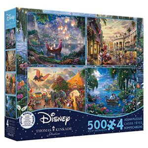 Ceaco - 4 in 1 Multipack - Thomas Kinkade - Disney Dreams Collection - Tangled, Mickey and Minnie Mouse, Dumbo, & The Little Mermaid - (4) 500 Piece Jigsaw Puzzles , Blue