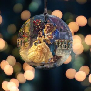 Trend Setters Thomas Kinkade Disney Dancing in The Moonlight Beauty and The Beast 3.5” Starfire Prints Hanging Glass Print Accessory