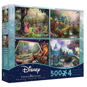 Ceaco - 4 in 1 Multipack - Thomas Kinkade - Disney Dreams Collection - Sleeping Beauty, Mickey & Minnie Mouse, Snow White & Seven Dwarfs, and Cinderella - (4) 500 Pieces Jigsaw Puzzles