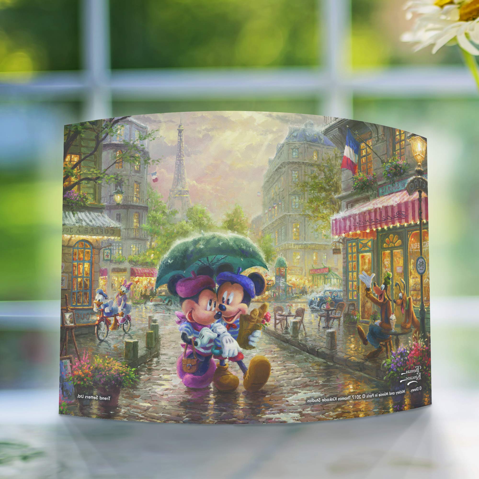 Disney Mickey and Minnie Mouse – Thomas Kinkade Paris France - 10 X 7 Curved Acrylic Photo Print – Free Standing Light Catching Photo Décor