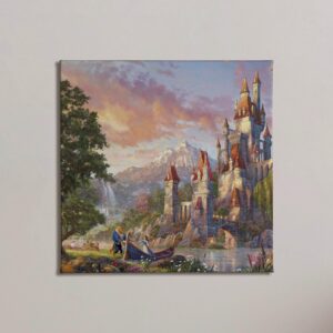 Thomas Kinkade Disney Beauty and The Beast II 14" x 14" Gallery Wrapped Canvas Art | Frameless Room Wall Art | Certificate of Authenticity Included