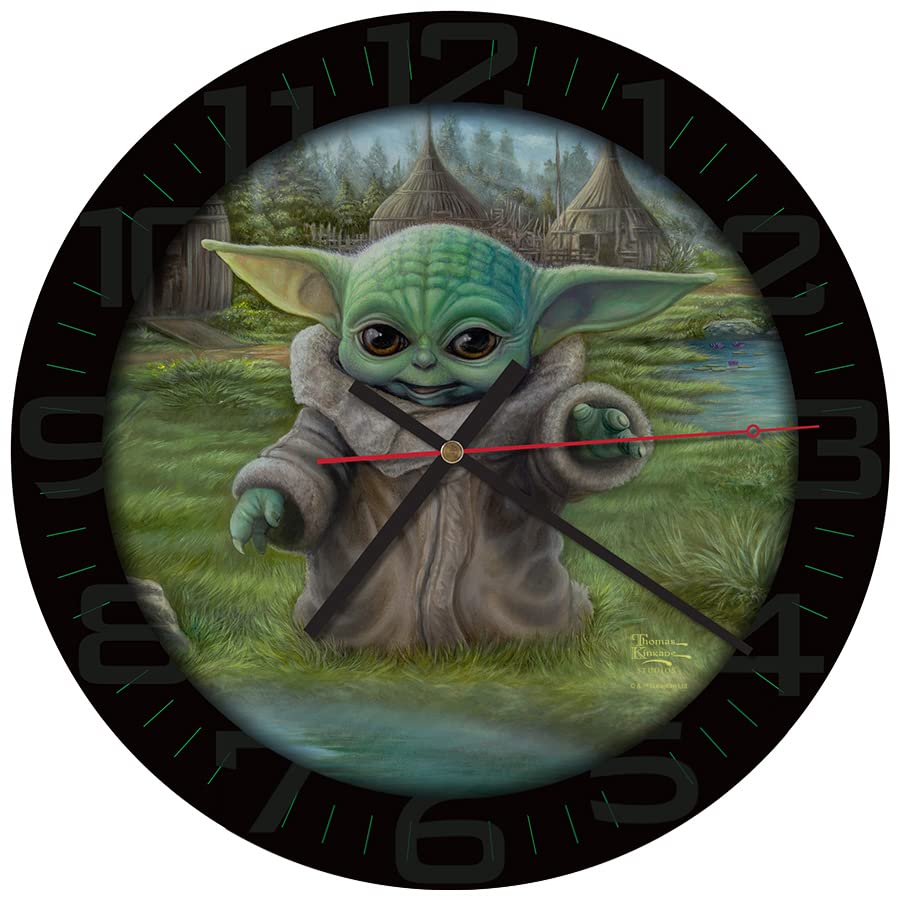 Mark Feldstein & Associates Thomas Kinkade Star Wars The Mandalorian Child's Play Grogu Glass Wall Clock, 12 Inch