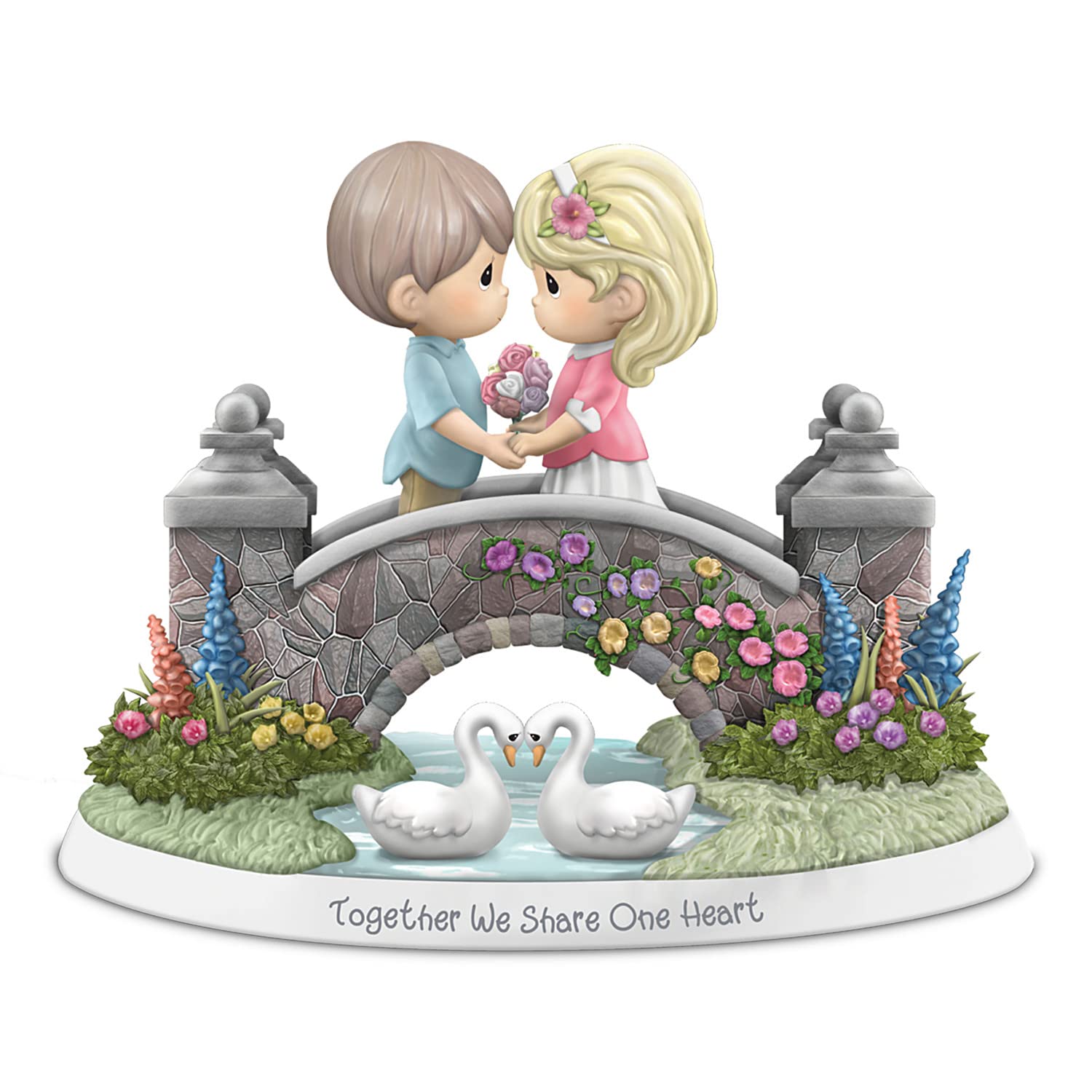 Precious Moments Together We Share One Heart Hand-Painted Porcelain Figurine Inspired by Thomas Kinkade's Bridge of Hope Painting