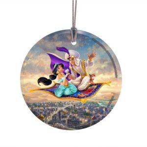 Trend Setters Disney – Aladdin – Princess Jasmine – Flying Carpet Ride - Thomas Kinkade – 3.5” Starfire Prints Hanging Glass Print Accessory - Ideal for Gifting and Collecting Ltd.