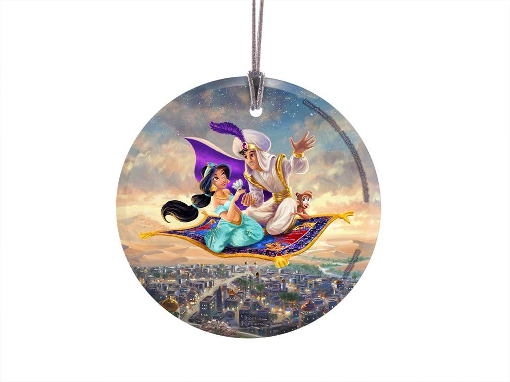 Trend Setters Disney – Aladdin – Princess Jasmine – Flying Carpet Ride - Thomas Kinkade – 3.5” Starfire Prints Hanging Glass Print Accessory - Ideal for Gifting and Collecting Ltd.