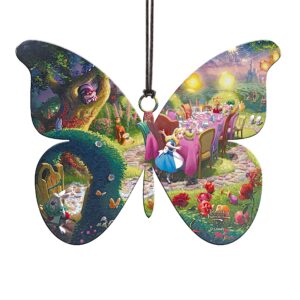 Disney – Alice in Wonderland – Mad Hatter’s Tea Party – Thomas Kinkade Studios – 2.7” x 3.5” Butterfly Shaped Hanging Acrylic Print Accessory – Officially Licensed Collectible