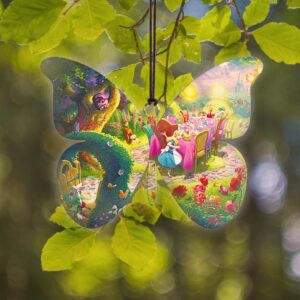 Disney – Alice in Wonderland – Mad Hatter’s Tea Party – Thomas Kinkade Studios – 2.7” x 3.5” Butterfly Shaped Hanging Acrylic Print Accessory – Officially Licensed Collectible