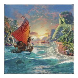 thomas kinkade disney moana gallery wrapped canvas - canvas art | frameless wall art | certificate of authenticity included, 8" x 10"