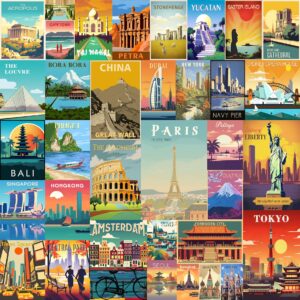 Vintage World Travel Puzzles for Adults 1000 Piece, Colosseum Eiffel Tower Landscape Poster Puzzle Landmarks, Scenic Jigsaw Puzzles for Adults Paris Italy Scenery