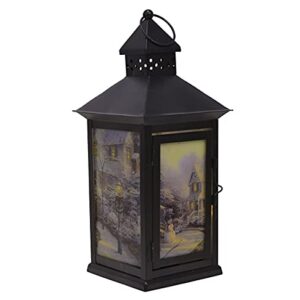 Thomas Kinkade Night Before Christmas Metal Holiday Flameless LED Lantern, Black, 13.5 Inch