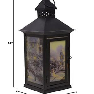 Thomas Kinkade Night Before Christmas Metal Holiday Flameless LED Lantern, Black, 13.5 Inch