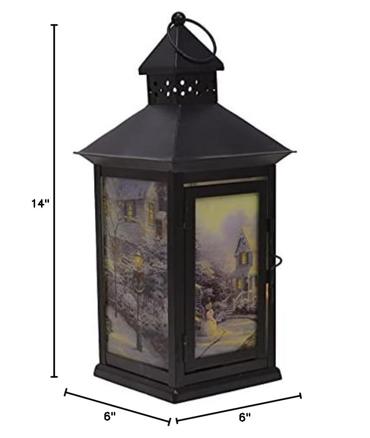 Thomas Kinkade Night Before Christmas Metal Holiday Flameless LED Lantern, Black, 13.5 Inch