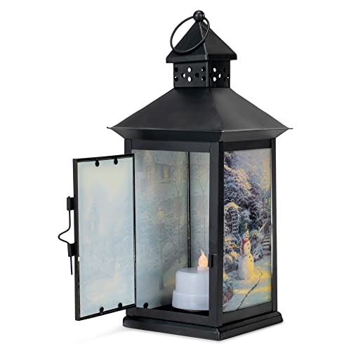 Thomas Kinkade Night Before Christmas Metal Holiday Flameless LED Lantern, Black, 13.5 Inch