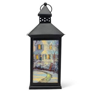 Thomas Kinkade Night Before Christmas Metal Holiday Flameless LED Lantern, Black, 13.5 Inch