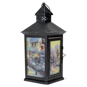 Thomas Kinkade Night Before Christmas Metal Holiday Flameless LED Lantern, Black, 13.5 Inch