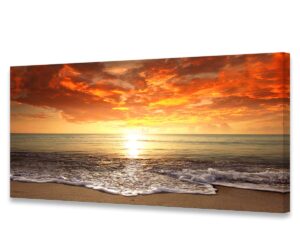 baisuart s0162 canvas prints wall art sunset ocean beach pictures photo paintings for living room bedroom home decorations stretched and framed seascape waves landscape giclee artwork 30x60inch