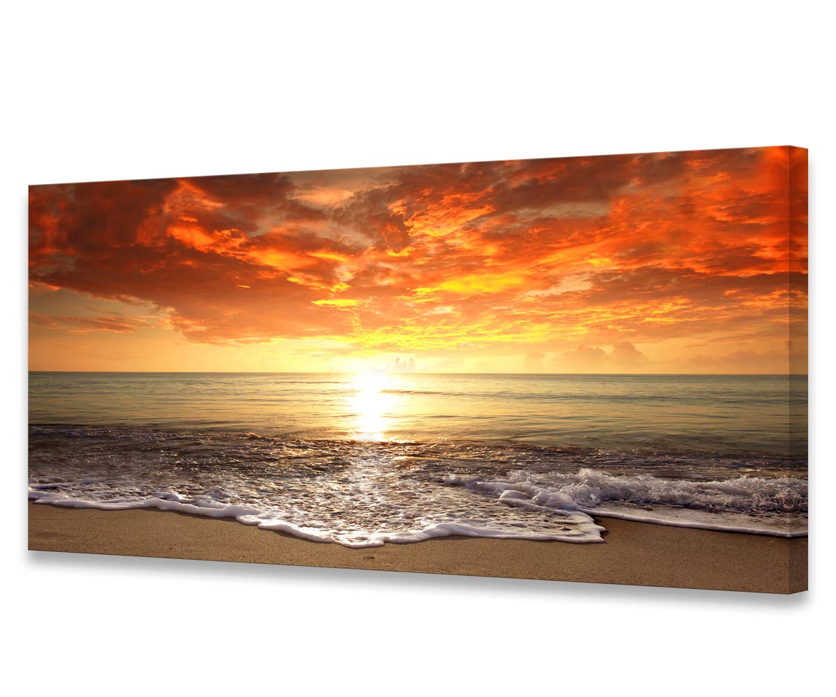 Baisuart S0162 Canvas Prints Wall Art Sunset Ocean Beach Pictures Photo Paintings for Living Room Bedroom Home Decorations Stretched and Framed Seascape Waves Landscape Giclee Artwork 30x60inch