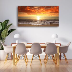 Baisuart S0162 Canvas Prints Wall Art Sunset Ocean Beach Pictures Photo Paintings for Living Room Bedroom Home Decorations Stretched and Framed Seascape Waves Landscape Giclee Artwork 30x60inch