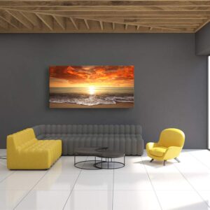 Baisuart S0162 Canvas Prints Wall Art Sunset Ocean Beach Pictures Photo Paintings for Living Room Bedroom Home Decorations Stretched and Framed Seascape Waves Landscape Giclee Artwork 30x60inch