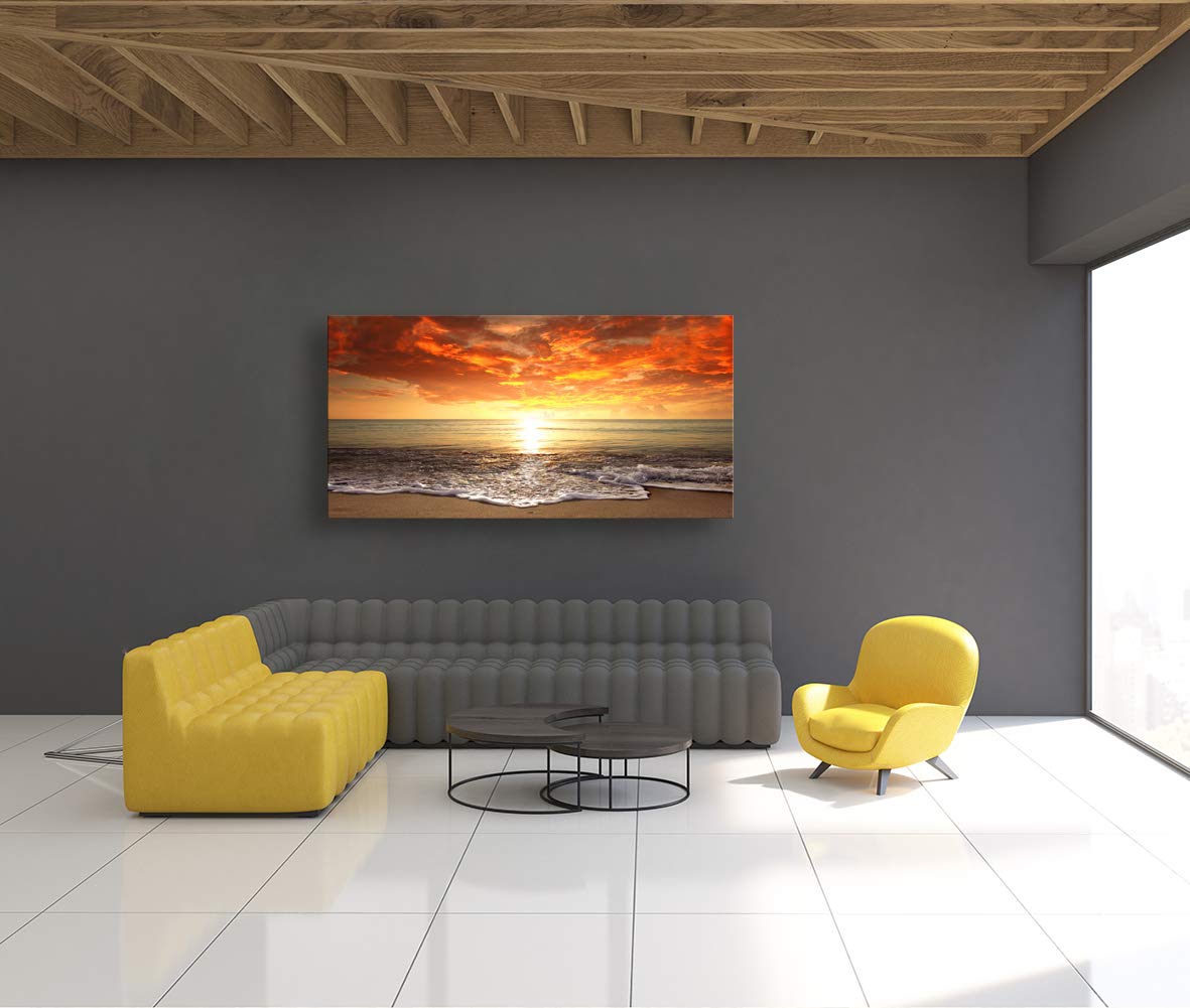 Baisuart S0162 Canvas Prints Wall Art Sunset Ocean Beach Pictures Photo Paintings for Living Room Bedroom Home Decorations Stretched and Framed Seascape Waves Landscape Giclee Artwork 30x60inch