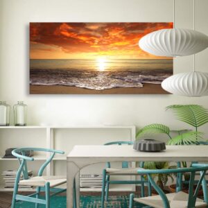 Baisuart S0162 Canvas Prints Wall Art Sunset Ocean Beach Pictures Photo Paintings for Living Room Bedroom Home Decorations Stretched and Framed Seascape Waves Landscape Giclee Artwork 30x60inch