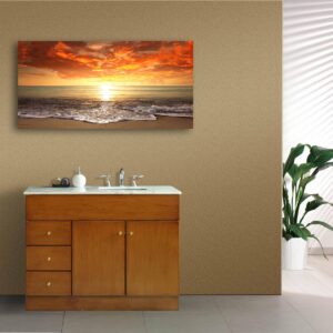 Baisuart S0162 Canvas Prints Wall Art Sunset Ocean Beach Pictures Photo Paintings for Living Room Bedroom Home Decorations Stretched and Framed Seascape Waves Landscape Giclee Artwork 30x60inch