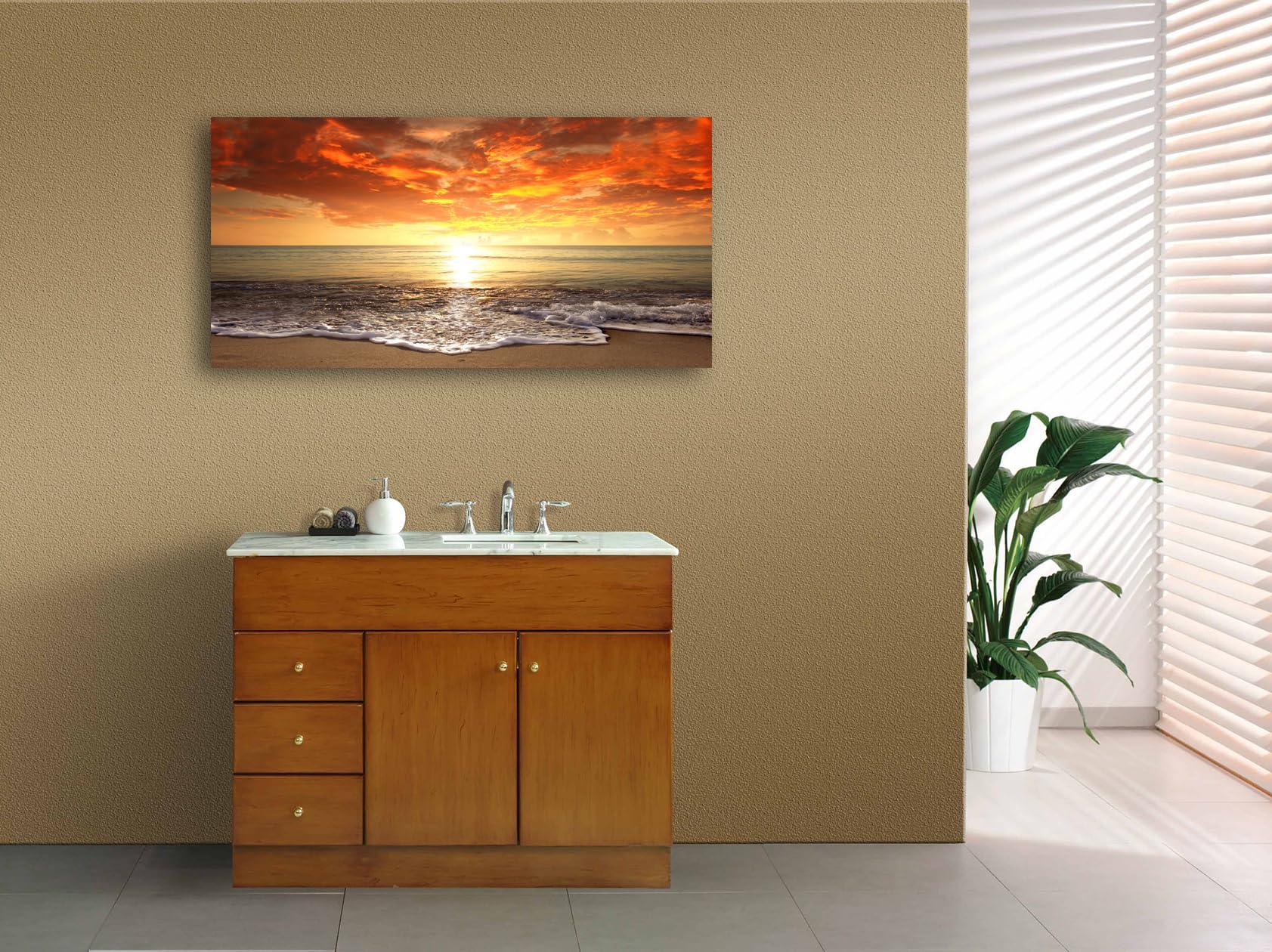 Baisuart S0162 Canvas Prints Wall Art Sunset Ocean Beach Pictures Photo Paintings for Living Room Bedroom Home Decorations Stretched and Framed Seascape Waves Landscape Giclee Artwork 30x60inch