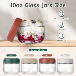 DIMBRAH 10oz Glass Jars with Lids - Set Of 4, Overnight Oats Containers with Lids, Practical Oatmeal Container to Go, Chia Seed Pudding Jars, with Spoon and Marker