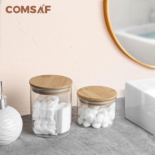 ComSaf Food Storage Container with Airtight Bamboo Lid Set of 6, Clear Glass Canister Food Jar with Sealing Lid Kitchen Pantry Storage Container for Sugar Flour Cereal Pasta Snack Coffee Beans