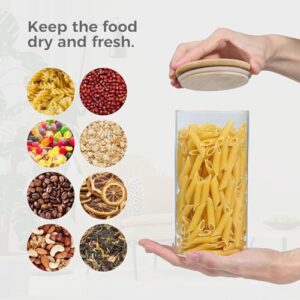 ComSaf Food Storage Container with Airtight Bamboo Lid Set of 6, Clear Glass Canister Food Jar with Sealing Lid Kitchen Pantry Storage Container for Sugar Flour Cereal Pasta Snack Coffee Beans