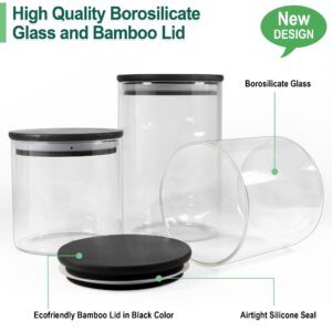 Urban Green Glass Jars with Black Lids, Glass food storage sets with airtight black lids, Glass Canisters Sets with Bamboo Lids (3 Sets of 20oz + 3 Sets of 30oz)