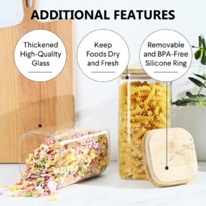 40oz Glass Food Storage Jars with Bamboo Lids, Clear Square Airtight Kitchen Storage Container Sets, Stackable Glass Pantry Food Canisters for kitchen Counter, Candy, Cookie, Rice, Cereal (Set of 4)