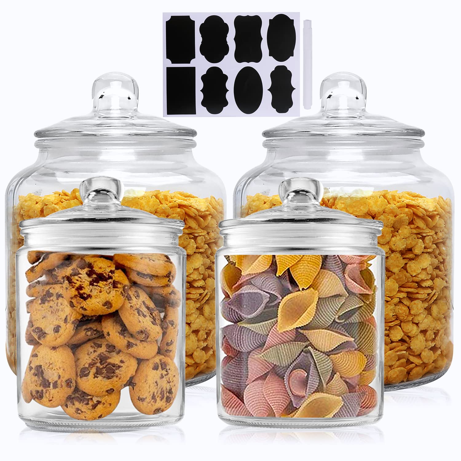 Salzesfalls Glass Kitchen Jars, Food & Cookie Storage Containers,Glass Canisters with Airtight Lid for Pantry - Flour, Coffee, Cookies, Pasta, Candy （Set of 4）