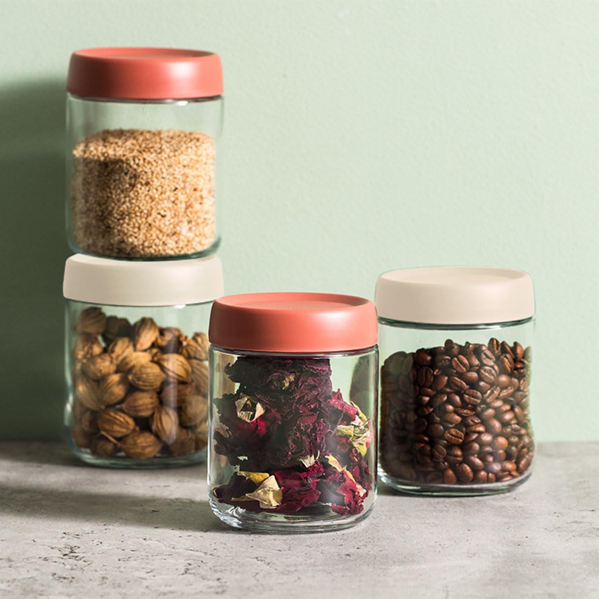 16oz Glass Jar with Screw Lid,6 Pack Leak Proof Glass Overnight Oats Jars,Reusable Small Glass Jars for Overnight Oats, Fruit, Salad Dressing, Sauce,Cereal,Pasta,Sugar,Beans,Spice,Condiment