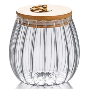 FANTESTICRYAN Glass Coffee Nuts Canister Airtight Storage Jar Petal Decorative Container with Bamboo Lid Metal Handle Easy to Grasp 1600ml, 54 FL OZ (Large Oval)