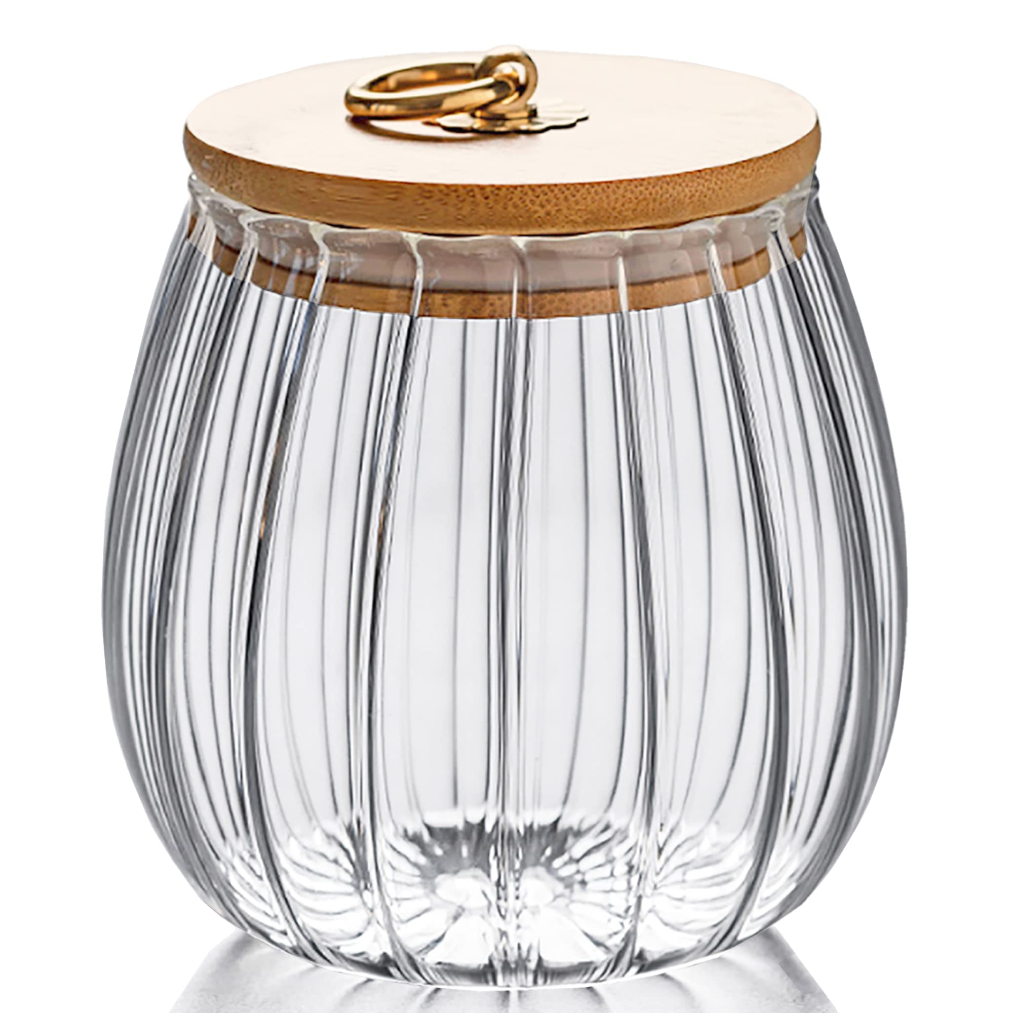 FANTESTICRYAN Glass Coffee Nuts Canister Airtight Storage Jar Petal Decorative Container with Bamboo Lid Metal Handle Easy to Grasp 1600ml, 54 FL OZ (Large Oval)