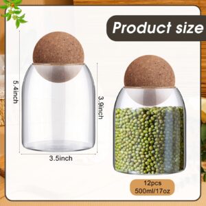 Suclain Glass Storage Containers Ball Cork Jar Glass Candy Jar 17 Oz/500ML Wood Cork Lid Small Glass Bottle Jars for Food Coffee Beans Tea Spice Salt Sugar Nut Kitchen Storage(6 Pcs)