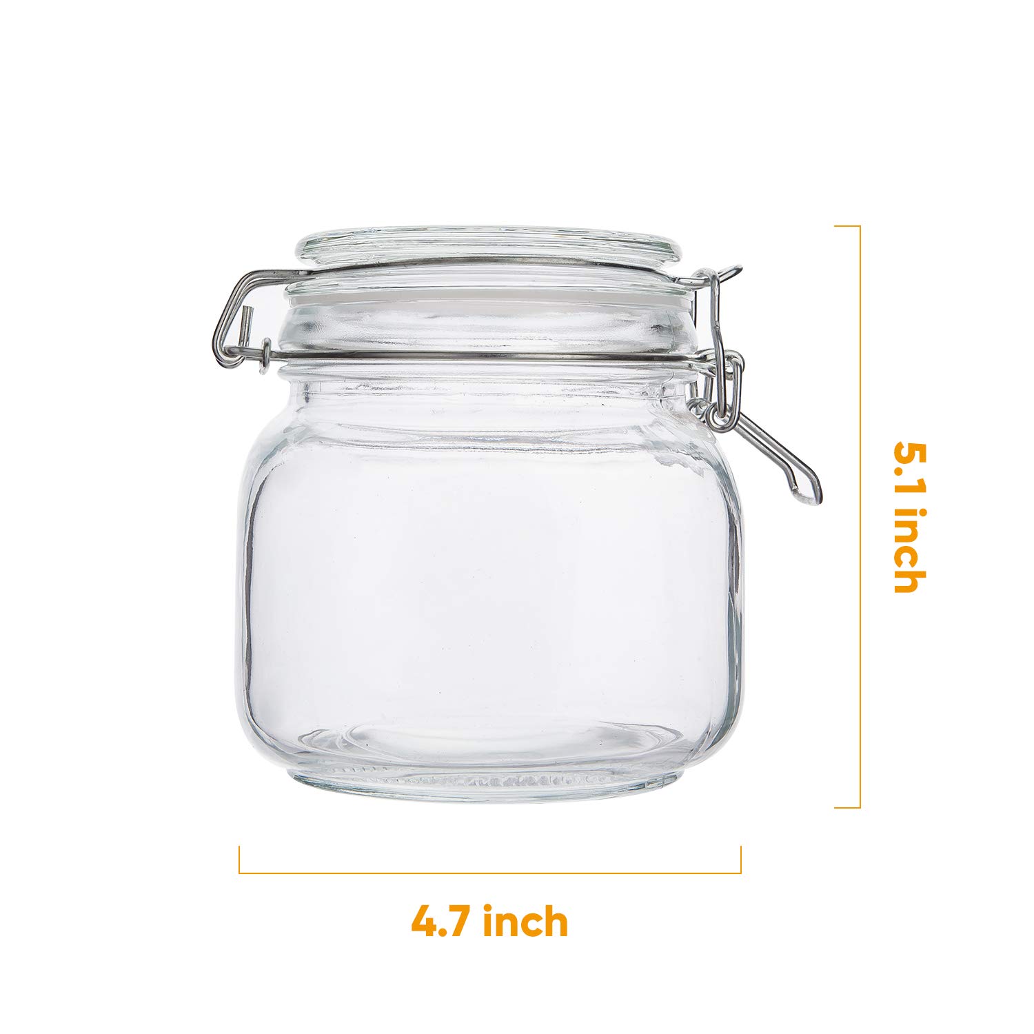 Glass Kitchen Storage Canister Mason Jars with Lids,25oz Airtight Glass Canister with Hinged Lid，Perfect for Kitchen Canning Cereal,Pasta,Sugar,Beans (Labels & Chalk Marker)-Set of 6