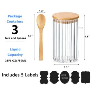 Steviieden 25 FL OZ Large Airtight Glass Jars with Bamboo Spoons Lids Overnight Oats Container Decorative Coffee Bar Food Storage Jar Cereal Nuts Salts Coffee Tea Flour Sugar Container Spice Jars