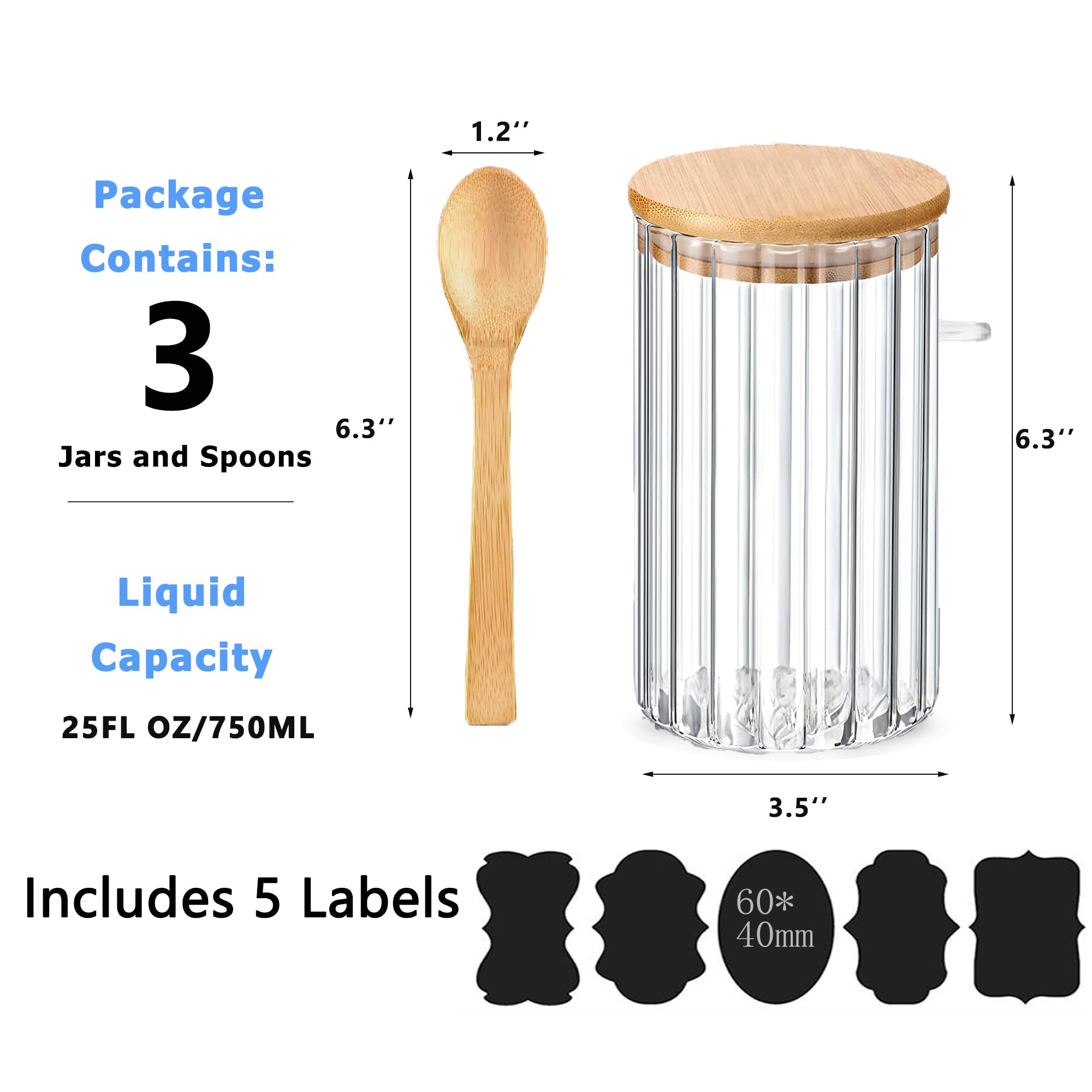 Steviieden 25 FL OZ Large Airtight Glass Jars with Bamboo Spoons Lids Overnight Oats Container Decorative Coffee Bar Food Storage Jar Cereal Nuts Salts Coffee Tea Flour Sugar Container Spice Jars